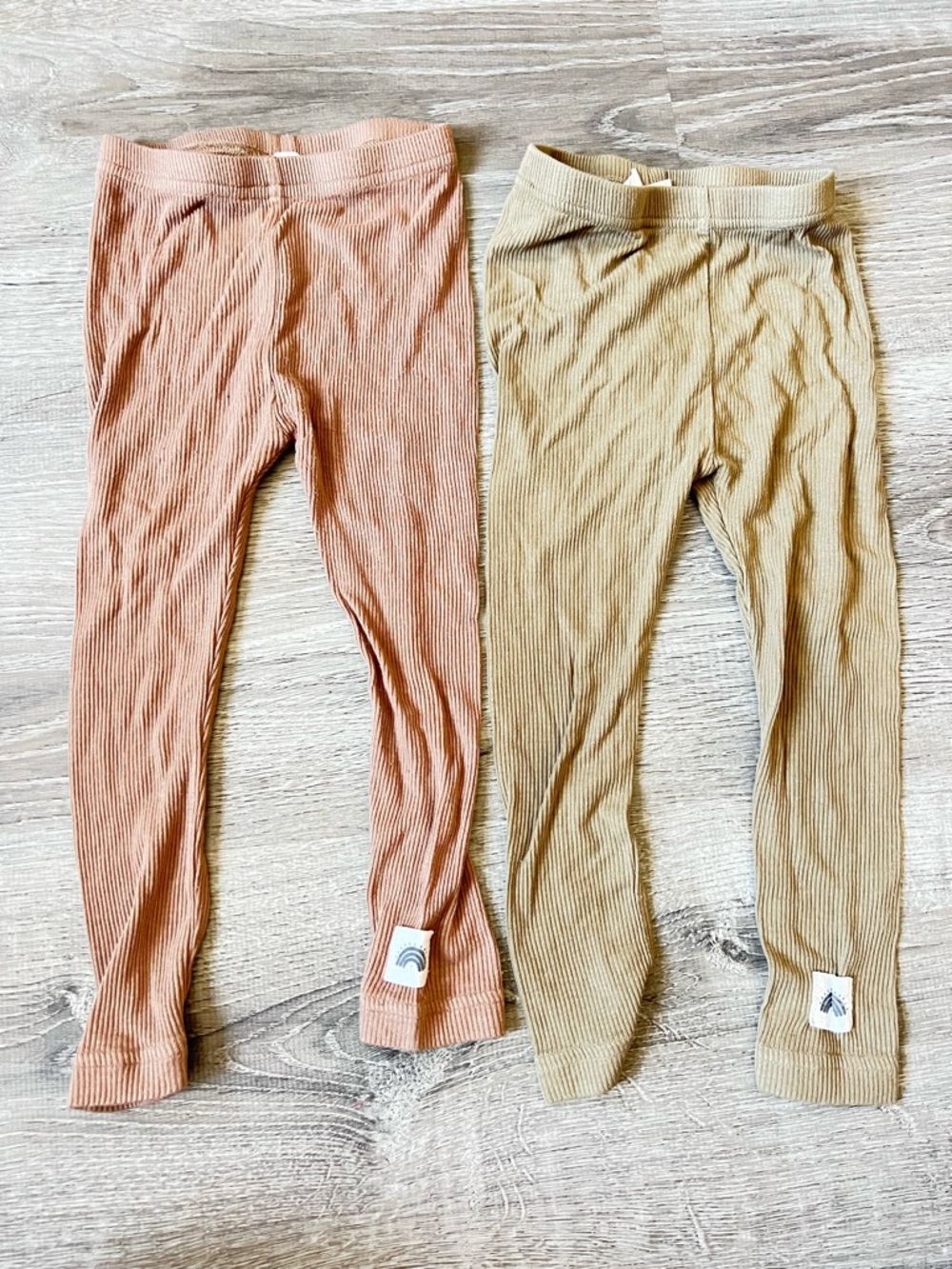 Ribbed Kids Leggings Set — Dusty Pink & Light Beige